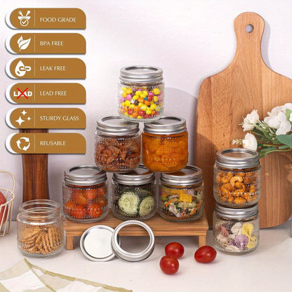 Mason Jars 8oz with Lids 12 Pack, Clear Glass Canning Jars with Silver Metal Lids, Food-Grade for Storing