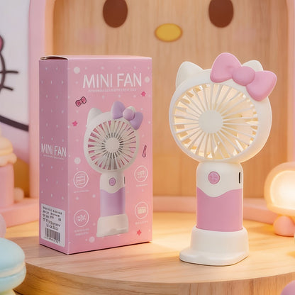 Hello Kitty Graphic Handheld Fan with USB Charging, Detachable Desk Base and Three Color Options
