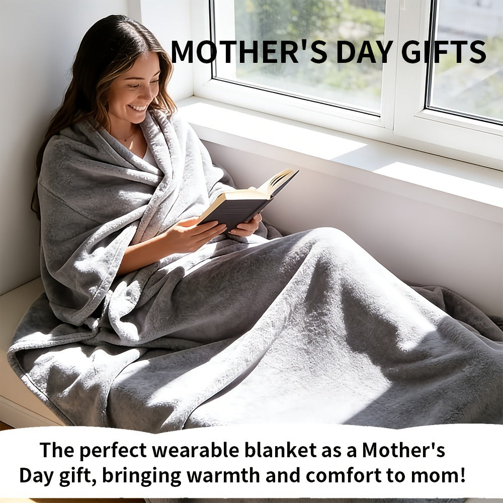 Shawl-Style Wearable Blanket with Inner Pocket, 177 x 154cm Pictured Size and Three Color Options