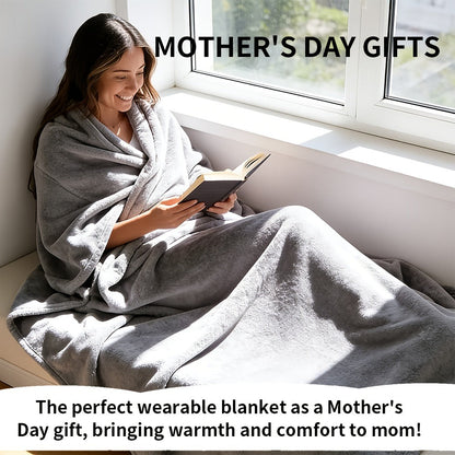 Shawl-Style Wearable Blanket with Inner Pocket, 177 x 154cm Pictured Size and Three Color Options