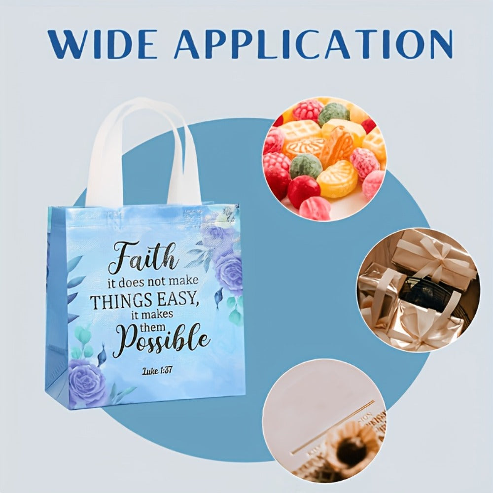 Gift Bag Set Bible Verse Floral Prints, 32 or 64 Non-Woven Handle Bags in Eight Designs, 8.7 x 9 x 4.3 Inch Size