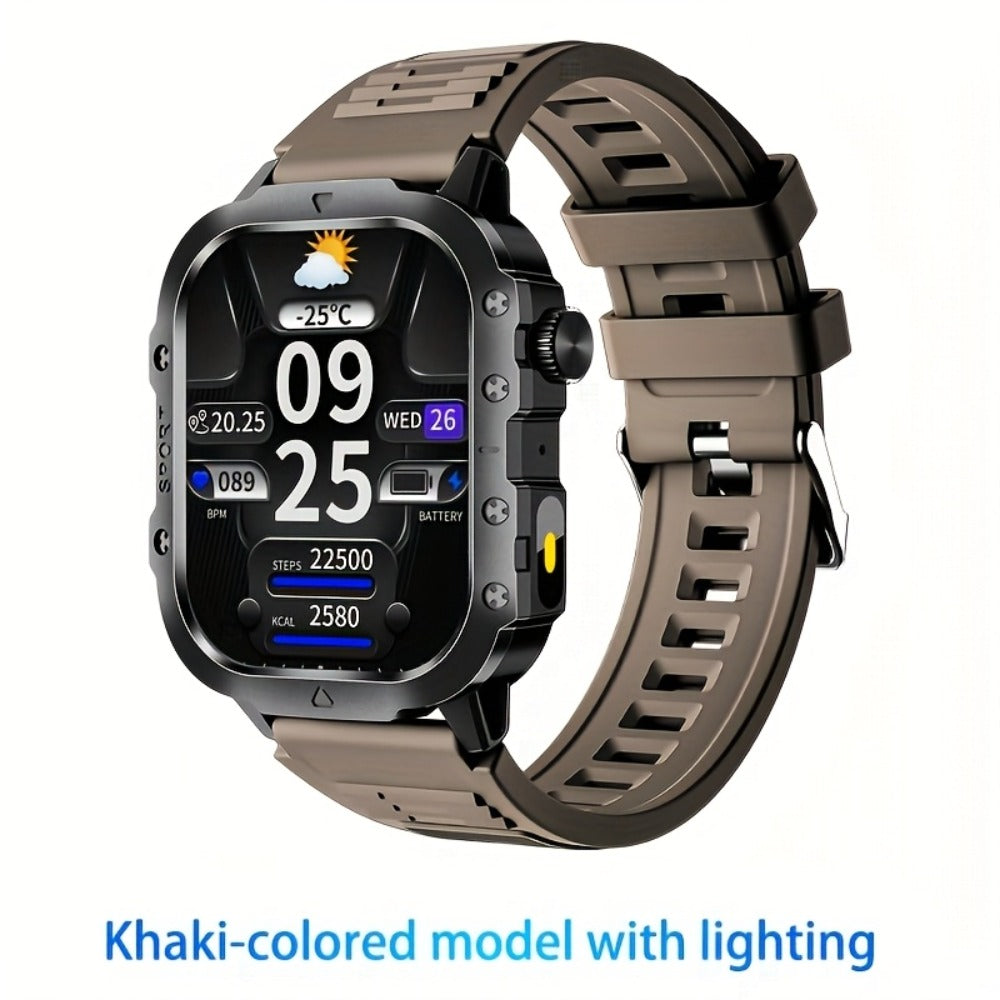 Smartwatch – Illumination Light K33 Khaki – Full Touch, 100+ Sport Modes, Wireless Calling, Music Playback, Remote Camera, Weather…