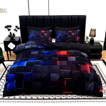 Three-Piece Plaid Duvet Cover Set with Two Pillowcases in Five Colors and Four Bed Sizes for Home and Everyday Use
