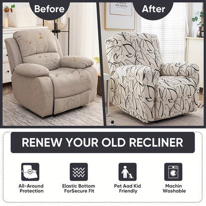 Recliner Slipcover Set, Four-Piece Polyester-Spandex Cover with Side Pocket in Ten Printed Options