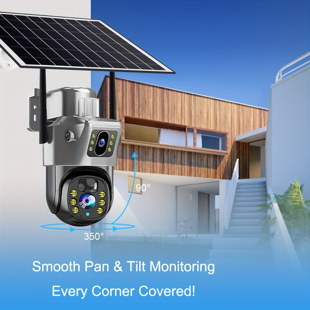 Security Camera Solar Dual-Lens Outdoor PTZ Model with Full-Color Night Vision, Two-Way Audio and TF Storage