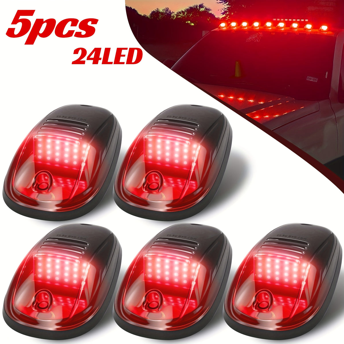 5pcs LED Cab Roof Marker Lights 16/24 LED 12V Super Bright UV-Resistant ABS Lens with Wiring Harness Kit for 2003-2018 Pickup Trucks 1500 2500 3500 4500 5500, White Amber Red Blue Green Purple