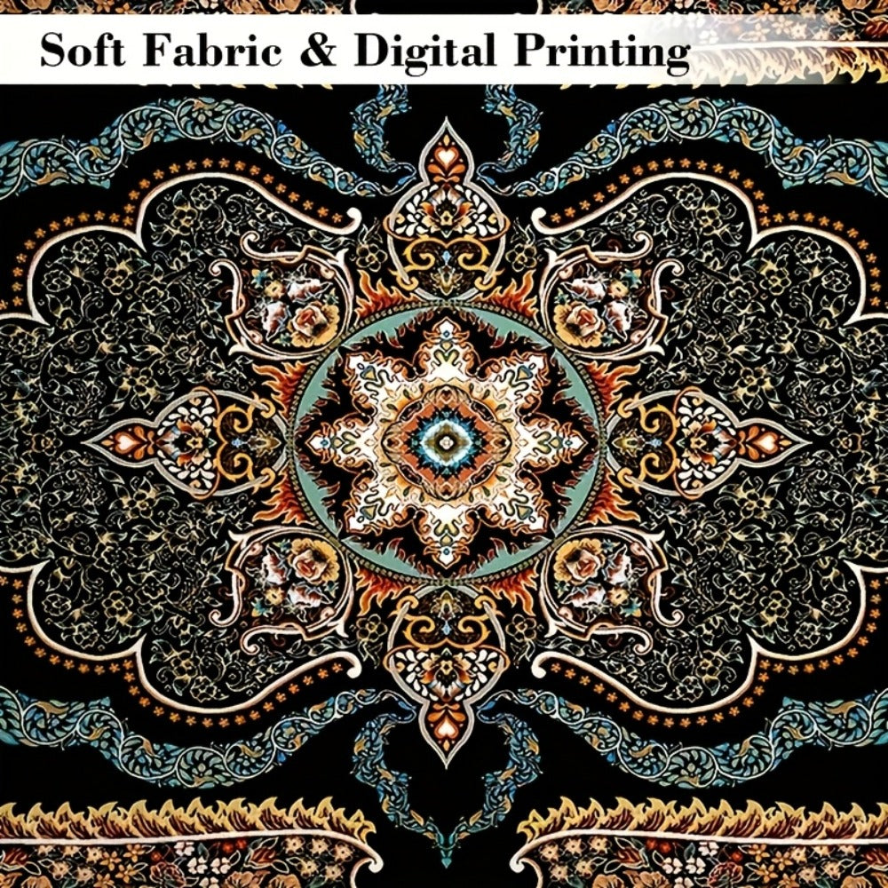 Area Rug Bohemian Floral Velvet in Four Machine-Washable Sizes with 100% Polyester Cut Pile