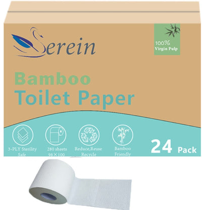 Three-Ply Bamboo Toilet Paper with 300 Sheets per Roll, 24-Roll Pack for Home, RV, Travel or Guest Bathrooms