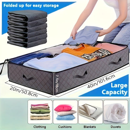 Rolling Fabric Under-Bed Storage Bins with Clear Zip Covers, Label Windows and Black or Gray Sets