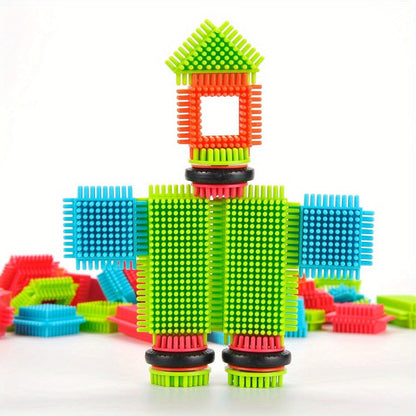 Hedgehog Bristle Blocks for Toddlers 150PCS – Soft Interlocking Brush Building Set, Sensory STEM Learning Toy for Kids Ages 2 3 4 5, Creative Open-Ended Educational Gift for Boys & Girls, Birthday Christmas Holiday