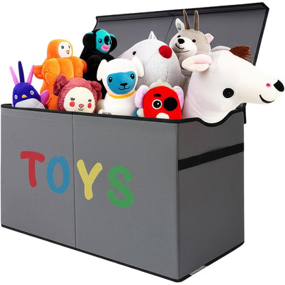 Extra-Large Foldable Toy Storage Chest with Two Compartments, Removable Dividers, Lids and Exact Grey Option