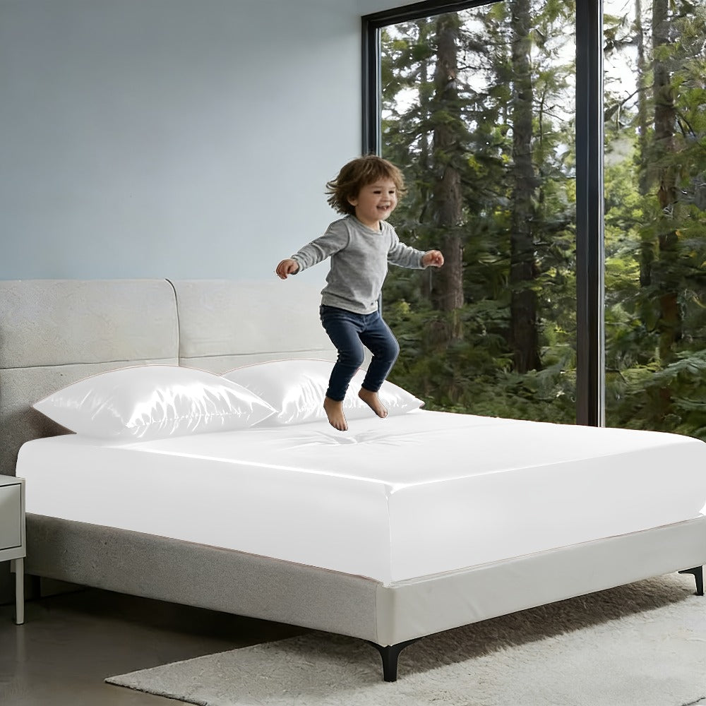Satin-Style Fitted Sheet Set with Pillowcases in Eight Colors and Twin, Full, Queen or King Sizes