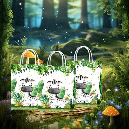 Party Favor Bags Safari Animals Jungle Theme Woodland Print Paper Goodie Bags with Handles for Kids Birthday Party Candy Gift Bags 8 Styles 16 or 32 Pack