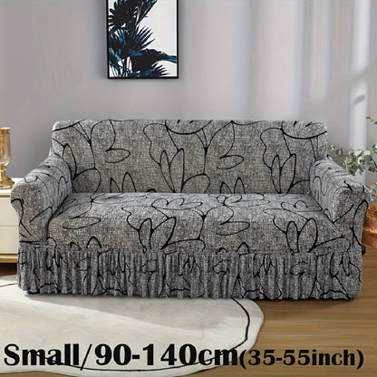 Sofa Cover Gray Printed Skirt Slipcover with Elastic Stretch Fit for 1, 2, 3 or 4-Seater Sofas