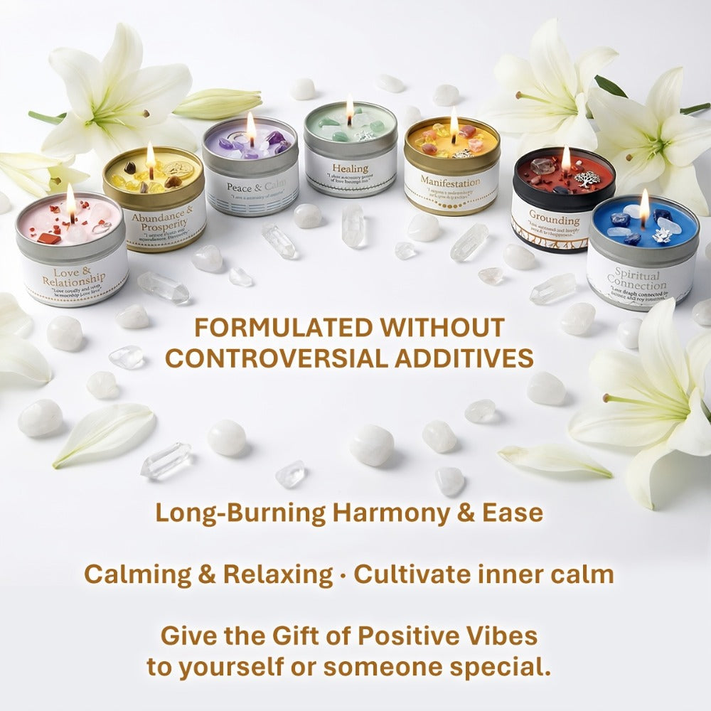 Crystal-Style Tin Candle with Eleven Intention Labels and One- or Two-Piece Checkout Options