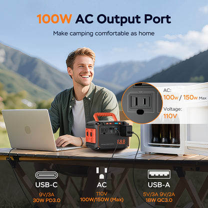 Portable Power Station 88.8Wh/111Wh – Solar Generator with AC/DC/USB Ports, 30W Solar Panel Optional, Backup Battery for Camping, Emergency, CPAP, Laptops, Fans