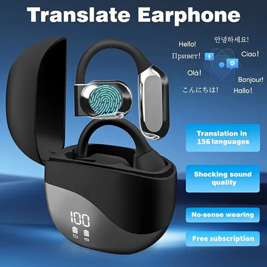AI Translation Earbuds Real-Time 156 Languages, 3-in-1 Translator + Music + Calls, HD Sound, Ergonomic Ear-Hook Design, Bluetooth 5.0 - for Business Travel, Conferences, Education & Social Use