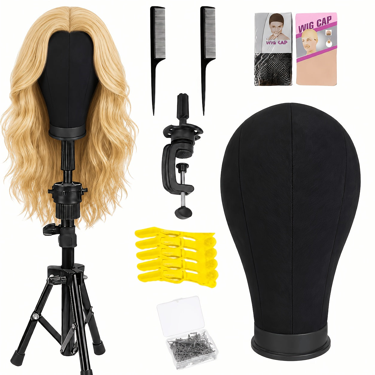 22-Inch Mannequin Head and Adjustable Tripod Stand Set in Pink, Black or White with Styling Accessories