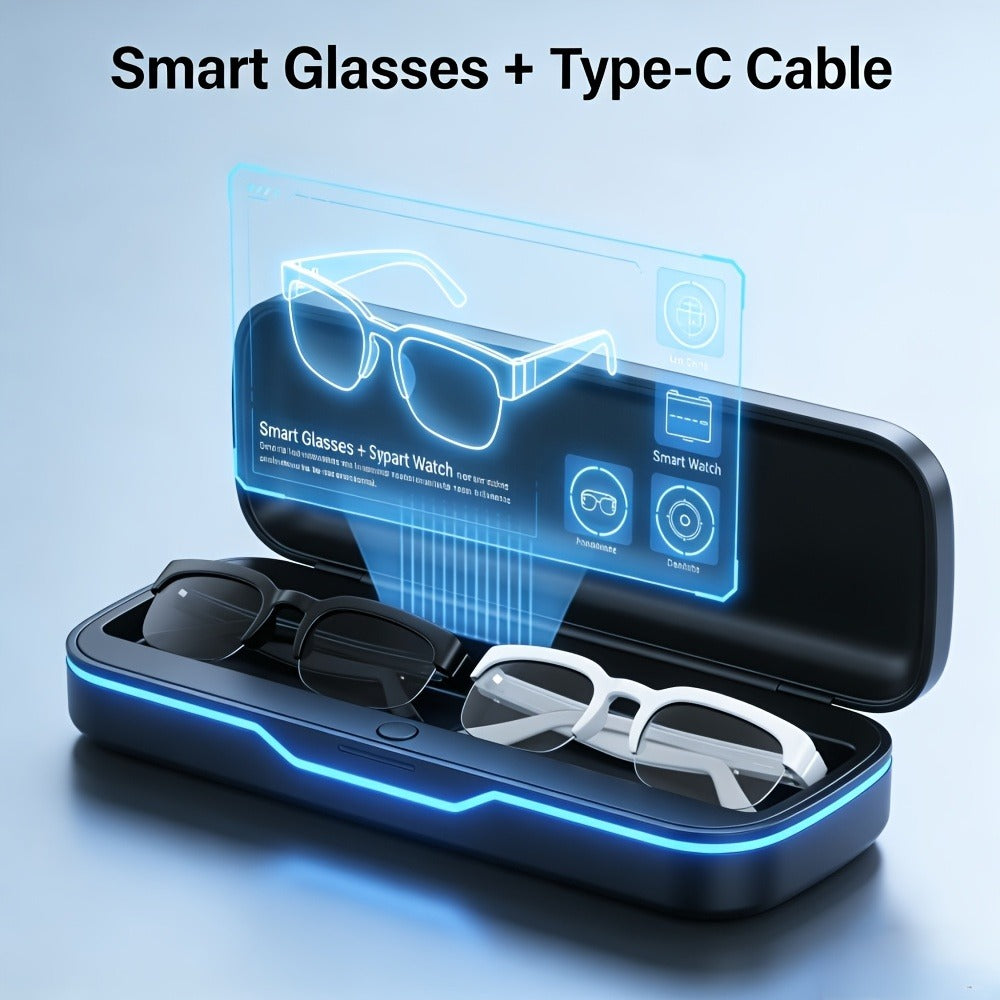 AI Smart Glasses with Real-Time Translation – Open-Ear Audio, Wireless Music, Built-In Mic & Speaker, Bluetooth Wearable Tech for Travel Work Daily Use, Black or White (Single or 2-Pack)