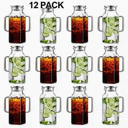 Square 68-Ounce Glass Pitcher with Metal-Look Lid and Handle in Two-, Six- or Twelve-Piece Packs