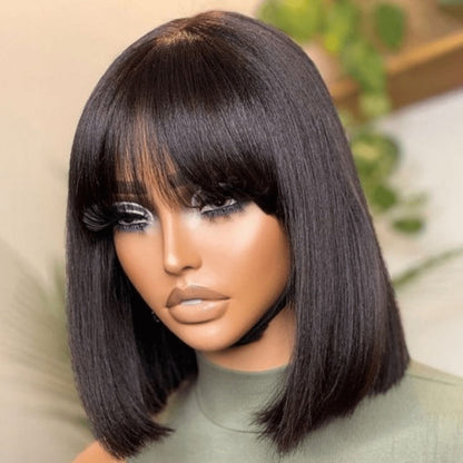 Straight Bob Wig with Bangs in Natural 10-Inch or P1B/30 Highlight 12-Inch Protected Checkout Options