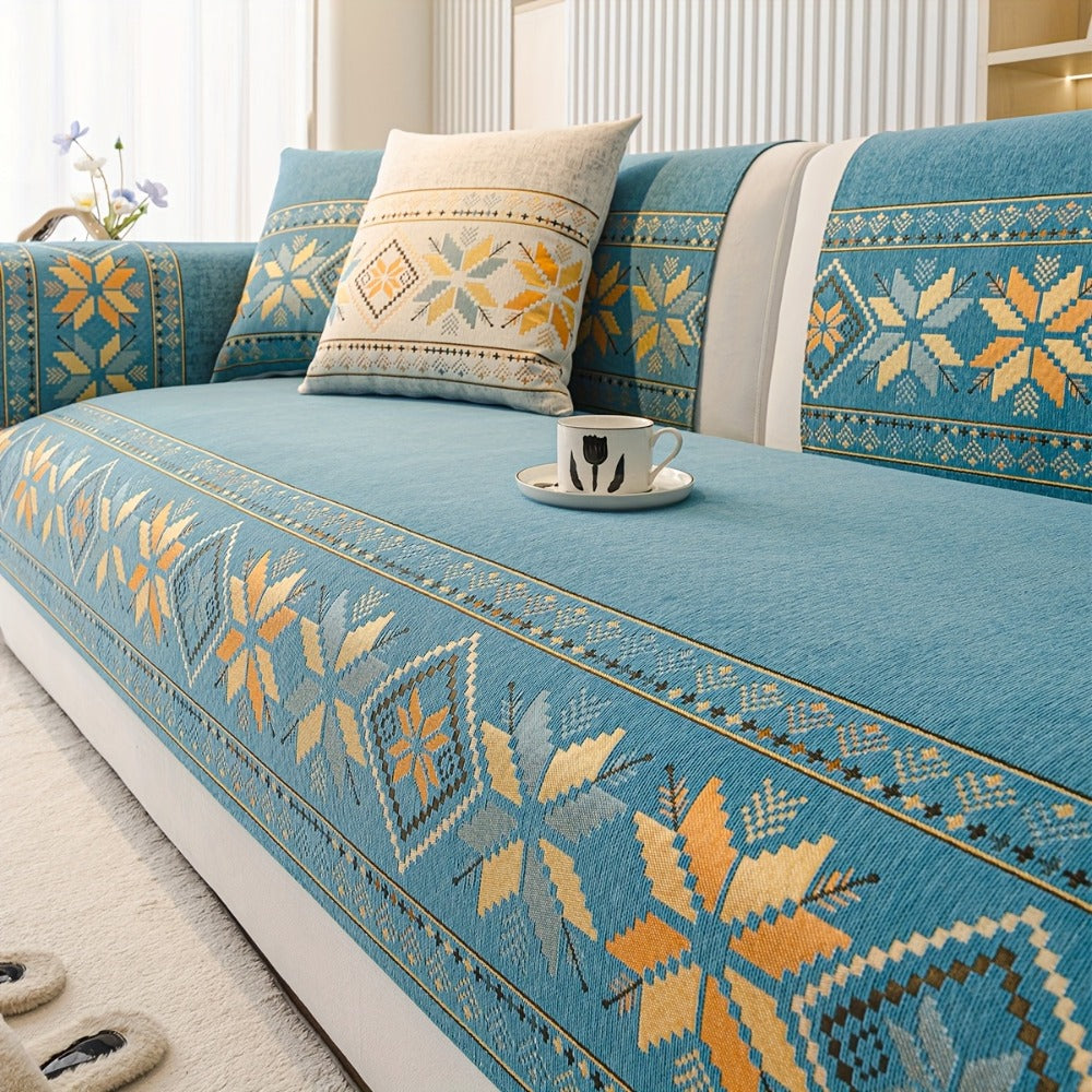 Sofa Cover, Chenille Bohemian-Style Couch Pad in Three Colors with Armrest and One-to-Four-Seat Sizes