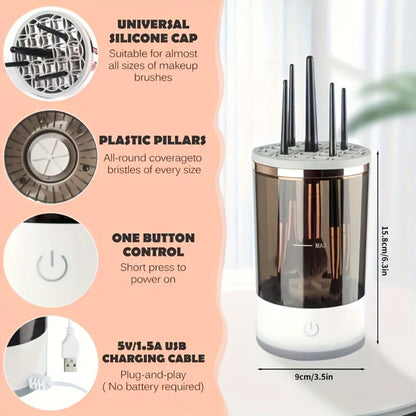 Electric Makeup Brush Cleaner and Dryer with USB Power, Automatic Spinner and Clear Dual-Section Holder