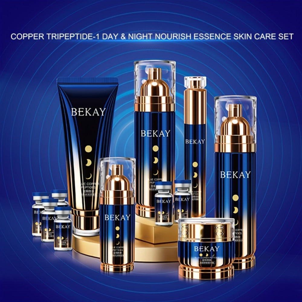 12-Piece BEKAY Skincare Gift Set with Blue-and-Gold Cleanser, Toner, Lotion, Cream and Eye-Care Collection