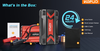 Car Jump Starter Power Bank 3-in-1 12V Battery Booster Charger LED Flashlight SOS for Cars Motorcycles SUVs Compact Emergency Starter Dead Battery in Seconds