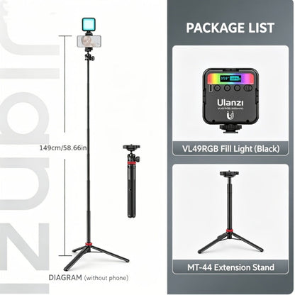 ULANZI VL49 RGB Video Light 360° Full Color LED Camera Light Panel - 2000mAh Rechargeable Dimmable Photography Lighting with 3 Cold Shoe Mounts & Magnetic Attachment for Portrait Studio Content Creation