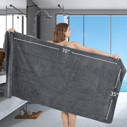 Bath Towels Set 4-Pack Oversized 35 x 70 Inch Microfiber Sheets in Five Color Options for Home and Guest Use