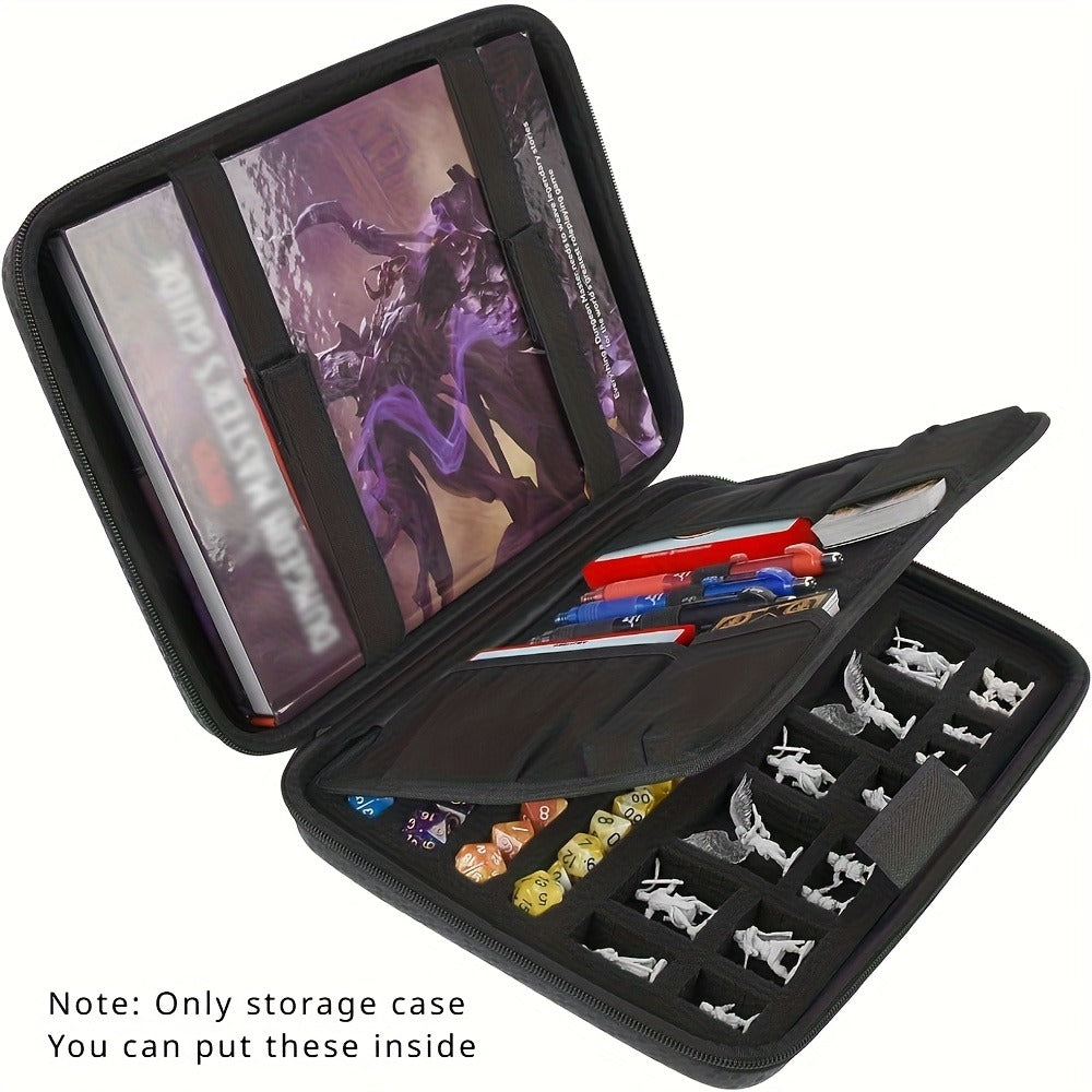 Black Dice Rolling Tray and Storage Case with Dedicated Polyhedral Slots, Carry Handle and Zipper Closure