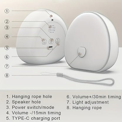 White Noise Machine with RGB Smart Light – Portable USB Rechargeable Sleep Aid, 1200mAh Battery, Touch Control, 16 Colors, Timer | Baby, Adults, Home & Office