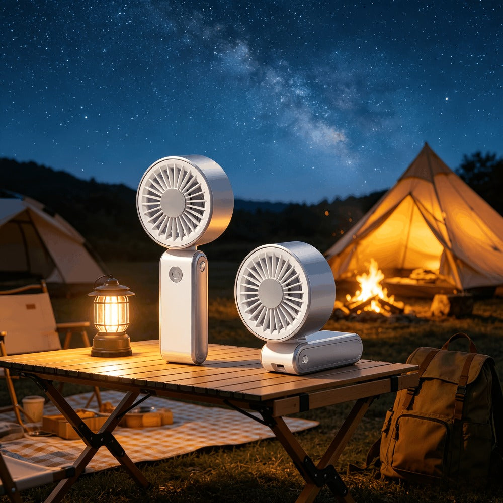 Foldable Handheld and Desk Fan with Three Speeds, USB Charging and White or Blue 1- or 2-Piece Options