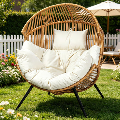 Egg Chair Outdoor Wicker PE Rattan Oversized Patio Lounge Chair with Cushion Rocking Egg Chair for Backyard Balcony Garden Beige Black Black/Rattan