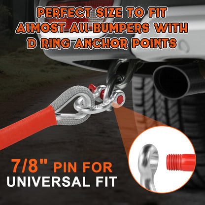 Recovery Tow Strap Heavy Duty - Up to 48000 LBS Break Strength, Kinetic Tow Rope with 2 D-Ring Shackles, Reflective Safety Flag & Storage Bag, for Truck Jeep ATV SUV UTV Off Road