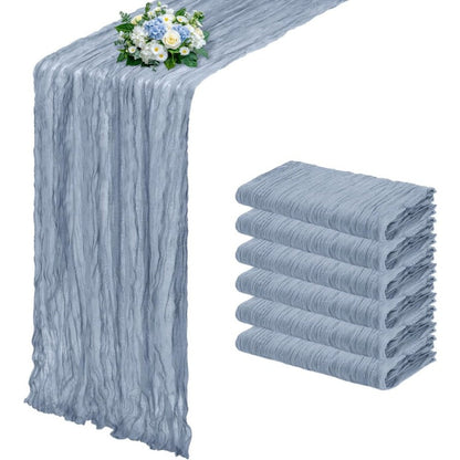Six-Piece Cheesecloth Table Runner Set, 21.7 x 72.8 Inches Each in Nine Colors for Dining and Events