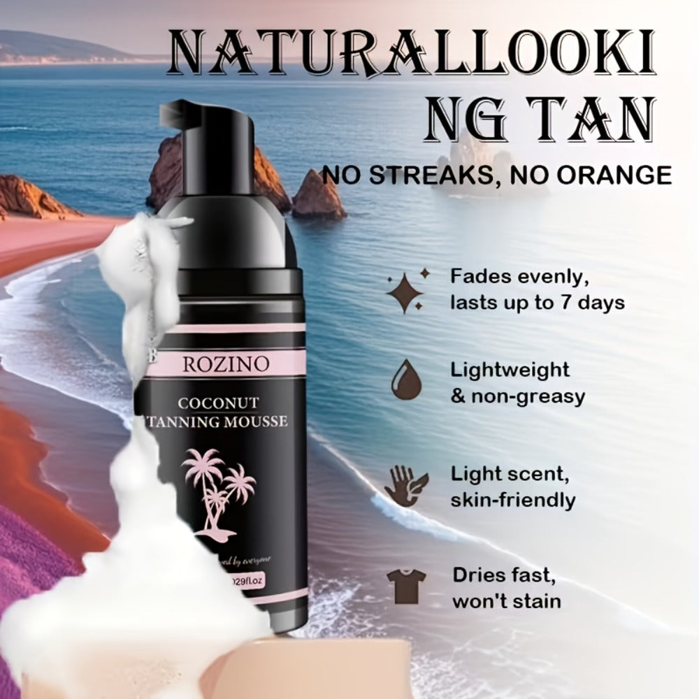 Coconut Self-Tanning Mousse Set with 60ml Pump Bottle and Applicator Glove for Body Application