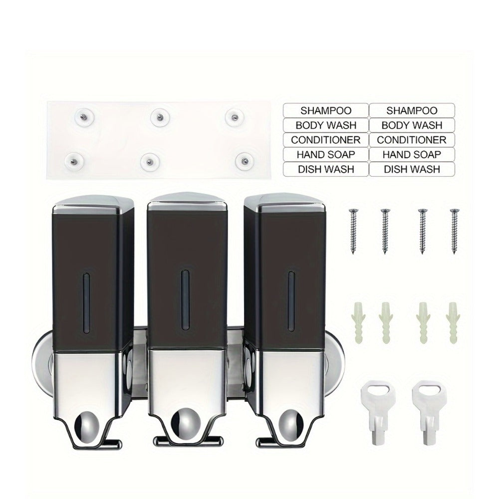 Three-Bottle Wall-Mounted Soap Dispenser Set with 16.91 oz 500 ml Source Capacity in Five Finish Options