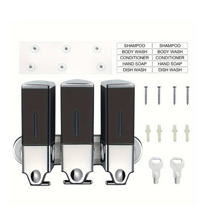 Three-Bottle Wall-Mounted Soap Dispenser Set with 16.91 oz 500 ml Source Capacity in Five Finish Options