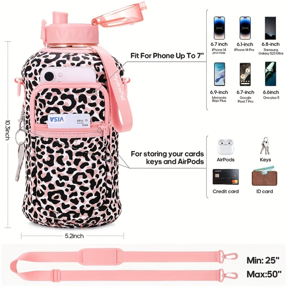 74oz Water Bottle Set with Two-Pocket Storage Sleeve, Phone Holder, Straw and Chug Lids, and Three Dark Prints