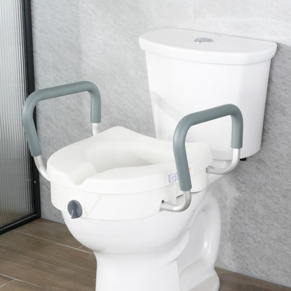 Raised Toilet Seat with Arms for Seniors & Elderly - 5 Inch Elevated Toilet Seat, 350 lbs Capacity, Twist Lock, Adjustable Armrests with Padding, Fits Round & Elongated Toilets