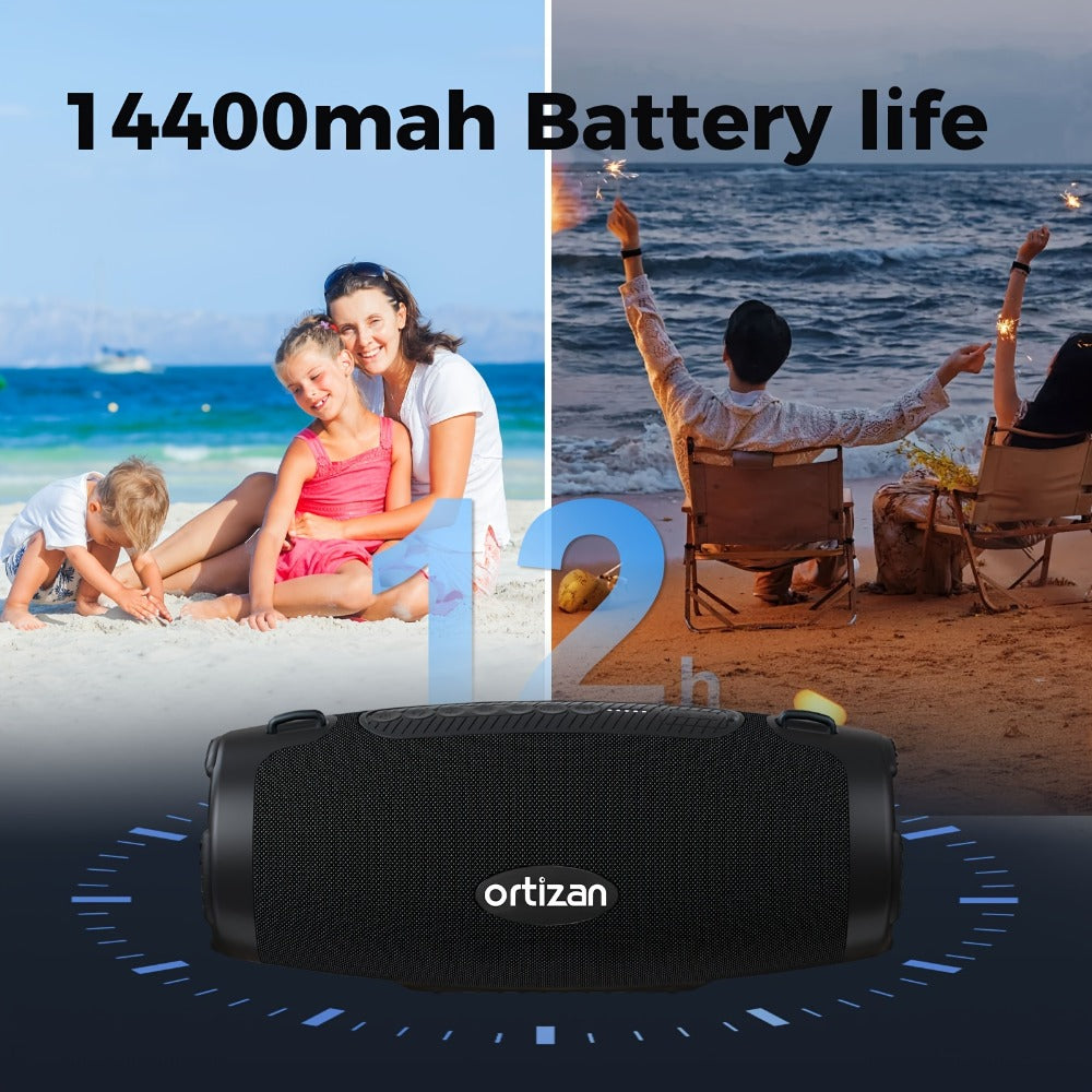 Bluetooth Speaker Ortizan 100W Boombox with 14000mAh Battery, IPX7 Rating, RGB Lights, USB and Carry Strap