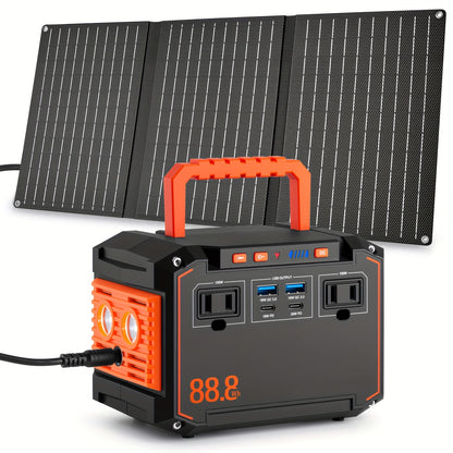 Portable Power Station 88.8Wh/111Wh – Solar Generator with AC/DC/USB Ports, 30W Solar Panel Optional, Backup Battery for Camping, Emergency, CPAP, Laptops, Fans