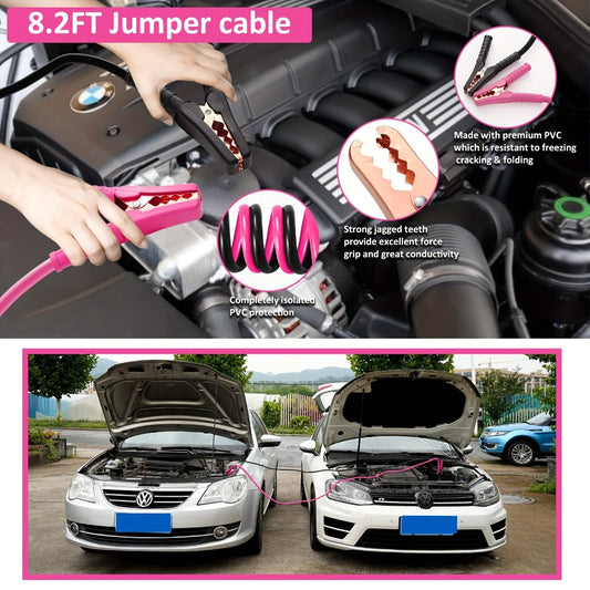 Car Roadside Emergency Kit Pink - Jumper Cables, Deer Whistles & Auto Safety Tool Set for Women, Winter Car Safety Roadside Assistance Kit, No Battery Required, Perfect Gift for Female Drivers