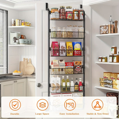 Over-the-Door Organizer Rack in 6- or 8-Tier Options with White or Black Frame Size Choices