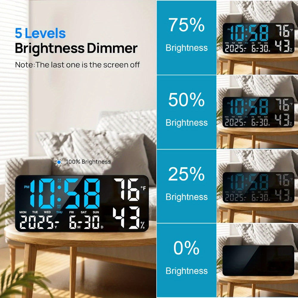 14.6-Inch Digital LED Wall Clock with Remote, Date, Weekday, Temperature and Humidity Color Options