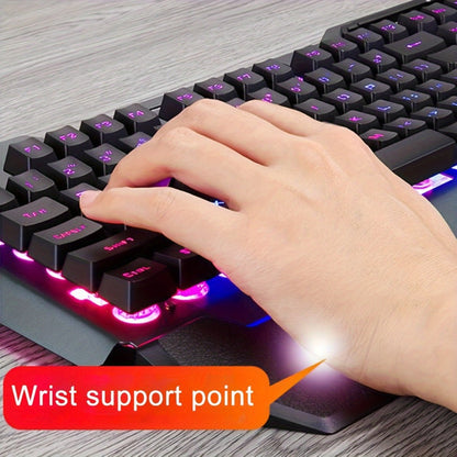 RGB Gaming Keyboard and Mouse Combo with Wrist Rest 16 Backlight Effects Mechanical Feel Aluminum Panel 26-Key Anti-Ghosting 3200DPI Mouse Phone Holder PC Desktop Windows Black