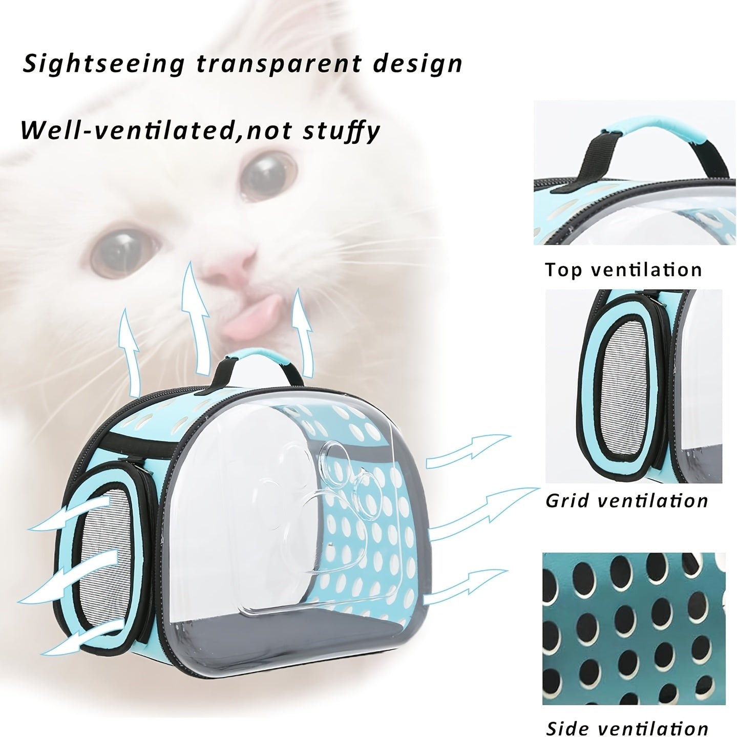 Transparent PVC Bubble Cat Backpack Carrier | Airline Approved Clear Window Pet Bag with Ventilated Side Panels, Foldable Frame, Sturdy Outdoor Travel Carrier for Small Medium Cats, S & L, 4 Colors
