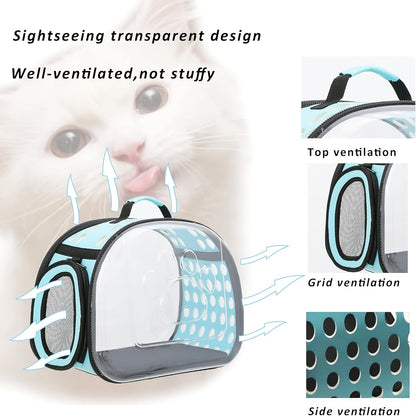 Transparent PVC Bubble Cat Backpack Carrier | Airline Approved Clear Window Pet Bag with Ventilated Side Panels, Foldable Frame, Sturdy Outdoor Travel Carrier for Small Medium Cats, S & L, 4 Colors